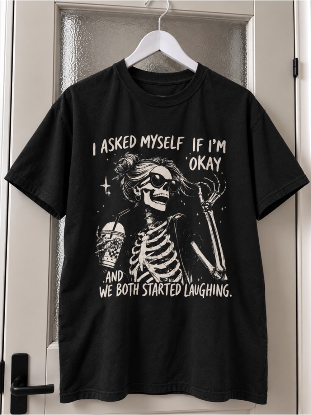 Skeleton Women Tee - Halloween Graphic Black T-Shirt for Girls